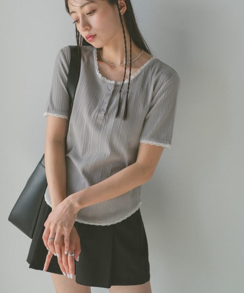 tシャツ 「洗える」 ブラウスライクジャージー ヘンリーネックカットソー レディース ICB tシャツ 「洗える」 ブラウスライクジャージー ヘンリー