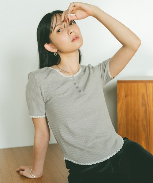 tシャツ 「洗える」 ブラウスライクジャージー ヘンリーネックカットソー レディース ICB tシャツ 「洗える」 ブラウスライクジャージー ヘンリー