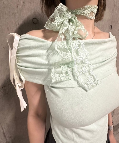 tシャツ A'GEM/9 × .kom 「.KOM/ドットケーオーエム」 リボンオフショルダートップ レディース KOM tシャツ A'GEM/9 × .kom 「.KOM/ドットケーオーエム