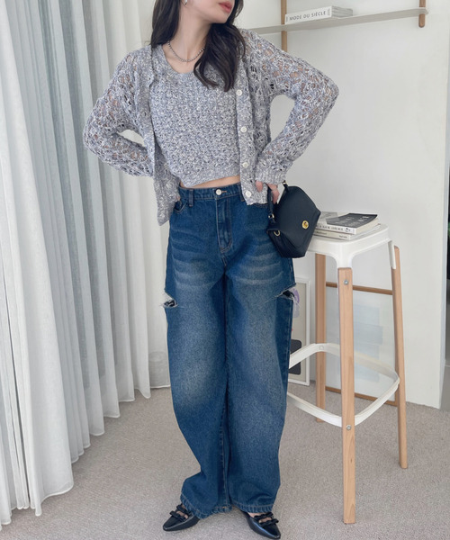 くるみさま専用おまとめ⭐︎ヘアマスカラ、ヘアゴム、カーディガン、バッグ、ワンピース カーディガン 「Eclat one」かぎ針編み メッシュ レディース