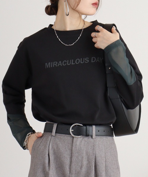 tシャツ A.N.L シアースリーブロゴトップス レディース