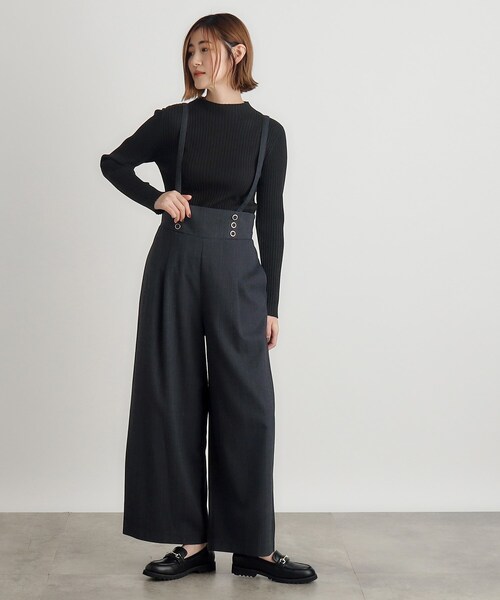 grove パンツ 2WAYショルダーストラップワイドパンツ レディース