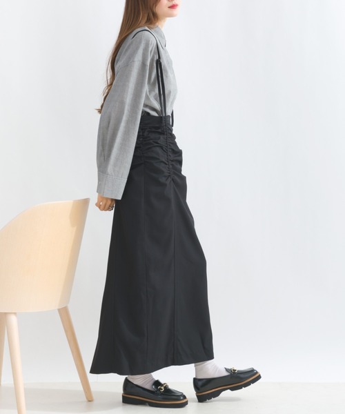 terrace オールインワン シャーリングサスペンダースカート レディース