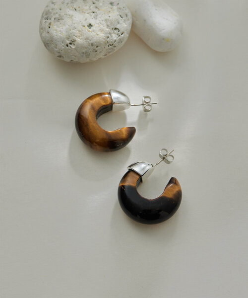 【THE PAUSE】ストーンドロップピアス（ブラック） THE PAUSE ピアス 「THE PAUSE」ストーンフープピアス