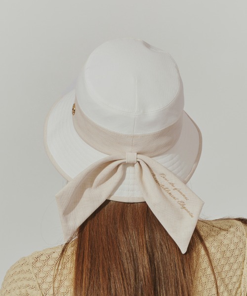 Chapeau d'O グレー 白リボン付きハット Chapeau d' O 帽子 ハット Pike Back Ribbon Cloche