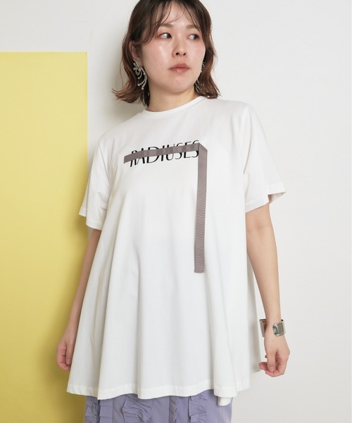 tシャツ シルケット天竺素材 フレアシルエット テープデザイン Tシャツ レディース