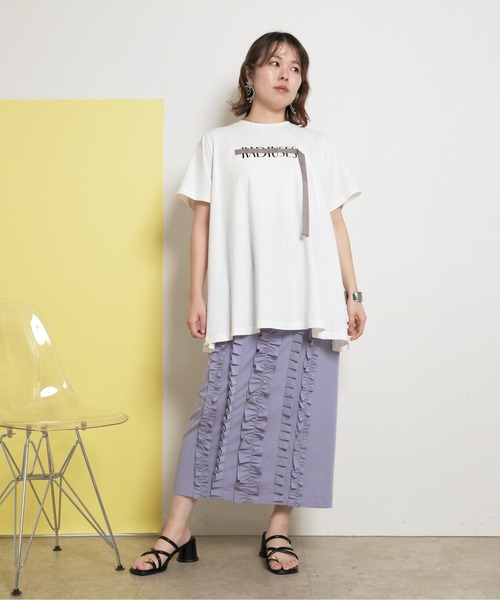 tシャツ シルケット天竺素材 フレアシルエット テープデザイン Tシャツ レディース palm RICHE tシャツ シルケット天竺素材 フレアシルエット