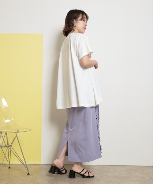 tシャツ シルケット天竺素材 フレアシルエット テープデザイン Tシャツ レディース palm RICHE tシャツ シルケット天竺素材 フレアシルエット
