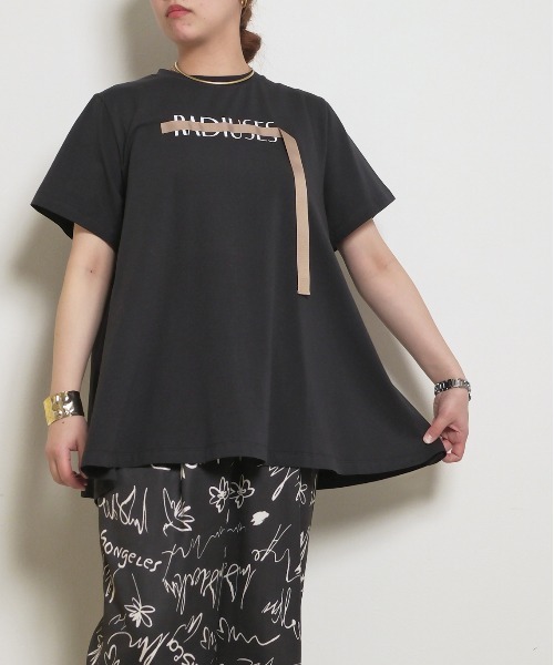 tシャツ シルケット天竺素材 フレアシルエット テープデザイン Tシャツ レディース シルケット天竺素材 フレアシルエット テープデザイン Tシャツ