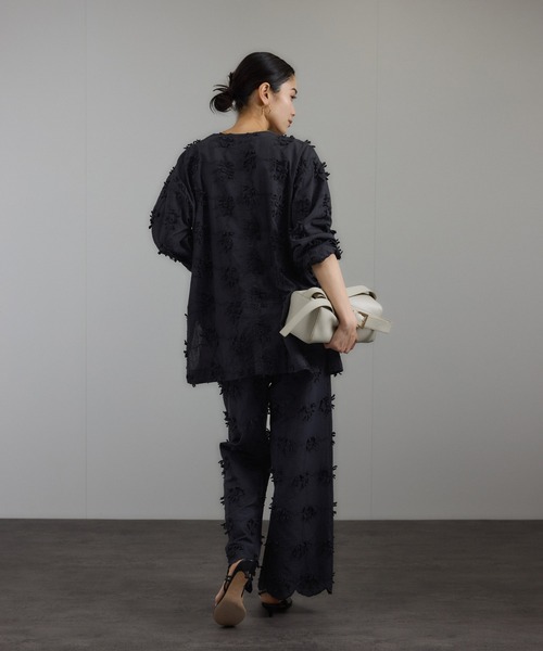 SALON adam et rope' パンツ 「WEB限定」3Dフラワーレースワイド