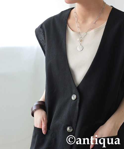 美品 1er Arrondissement リネンソフト ジレ ベスト 黒　麻 美品 1er Arrondissement リネンソフト ジレ ベスト 黒 麻