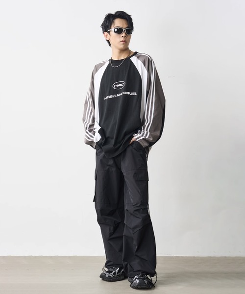 HARSH AND CRUEL 新作Tシャツ 長袖 ロゴ 大人気 男女兼用 ルーズ ロンT ホワイト（白）系 HARSH AND CRUEL(ハーシュアンド