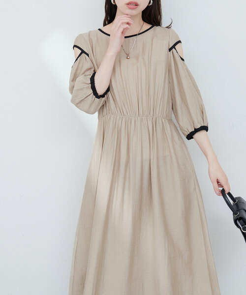 natural couture ノーカラージャケット ピンク 配色　1度使用 セール】FOX混プレーティングニットジャケット（ノーカラー