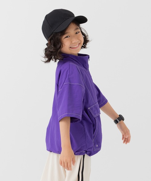 JAM & LINK tシャツ ナイロン素材 配色ステッチ ハーフジップ半袖T