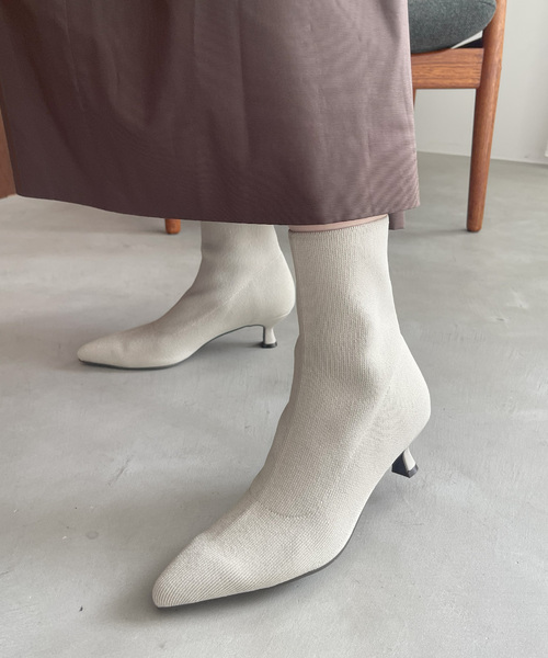 LE TALON（ル タロン） ブーツ 5cmポインテッドニットショートブーツ