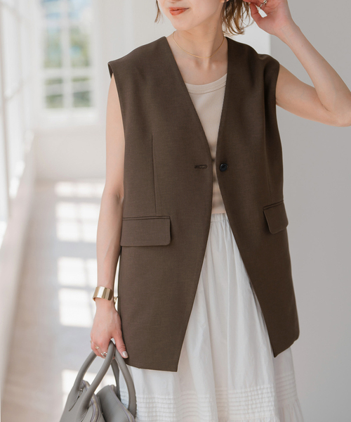 Spick＆Span ベスト ジレ Vカラーロングジレ レディース