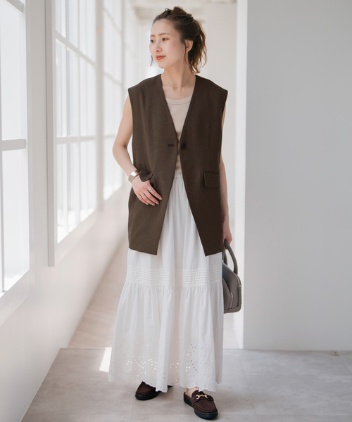休日限定 Spick＆Span ベスト レディース Vカラーロングジレ ジレ トップス