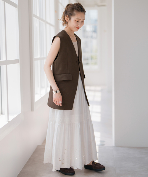 abeilleロングベスト/ジレ※一度着用 Spick＆Span ベスト ジレ Vカラーロングジレ レディース
