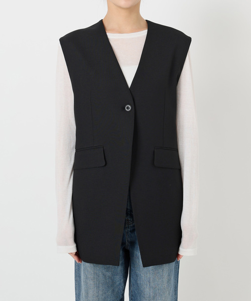 Spick & Span Vネック グレー 黒　ベスト　ジレ Spick＆Span ベスト ジレ Vカラーロングジレ レディース