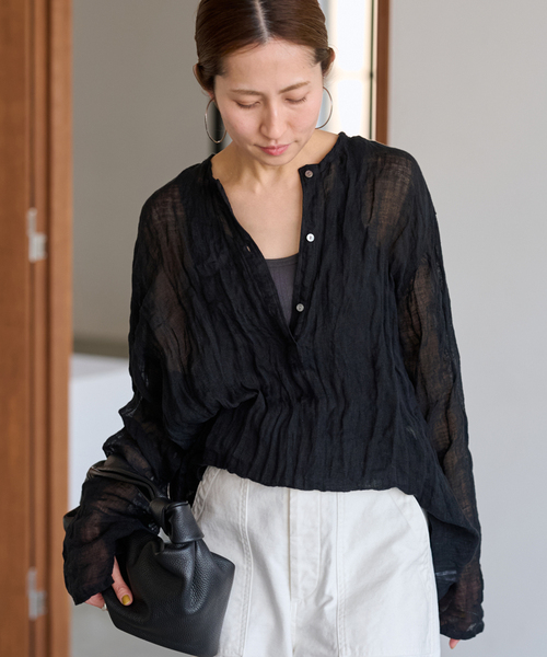 FRAMeWORK ブラウス シャツ 「追加」LINENクレープヘンリー