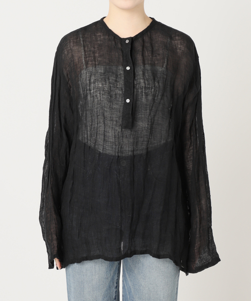 LINENクレープヘンリーネックブラウス　　　P i anca1111です LINENクレープヘンリーネックブラウス（シャツ/ブラウス