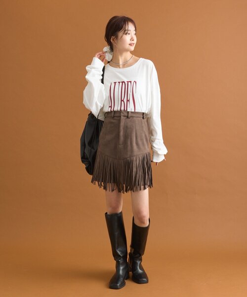 mystic（ミスティック） スカート フェイクスウェードフリンジスカート