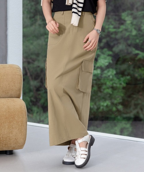 goa ベージュ カーゴロングスカート ジップスリット goa ベージュ