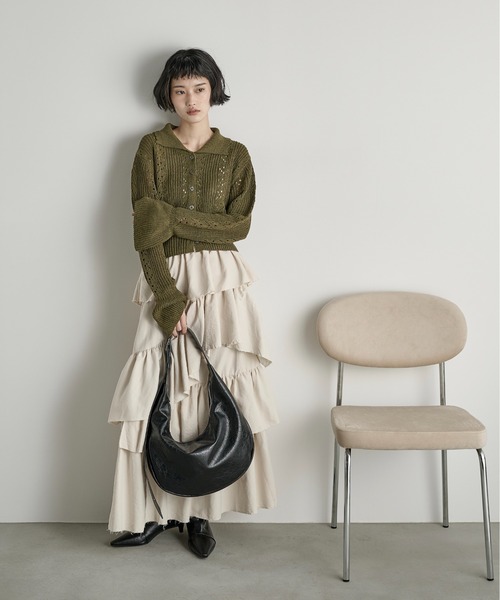 THE Yon カーディガン 針抜きジャガードニットポロカーディガン