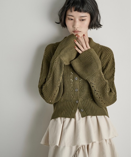 THE Yon カーディガン 針抜きジャガードニットポロカーディガン
