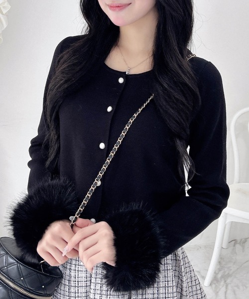 INGNI（イング） カーディガン 袖口エコファーニットカーディガン