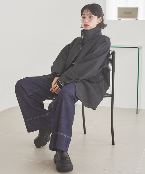 極美品❤️ACYM Stand collar button コート　ブラック ステンカラーコート コート stand collar medium coat /スタンドカラー
