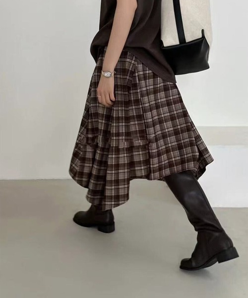 LYEON（リヨン） スカート アシンメトリーチェックスカート : ZOZOTOWN