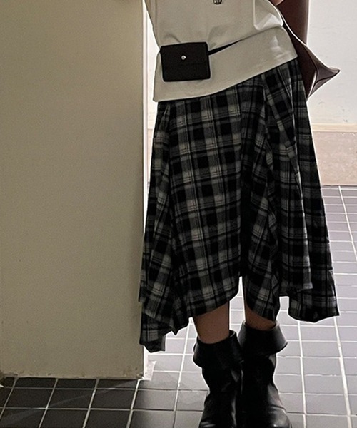 LYEON（リヨン） スカート アシンメトリーチェックスカート : ZOZOTOWN