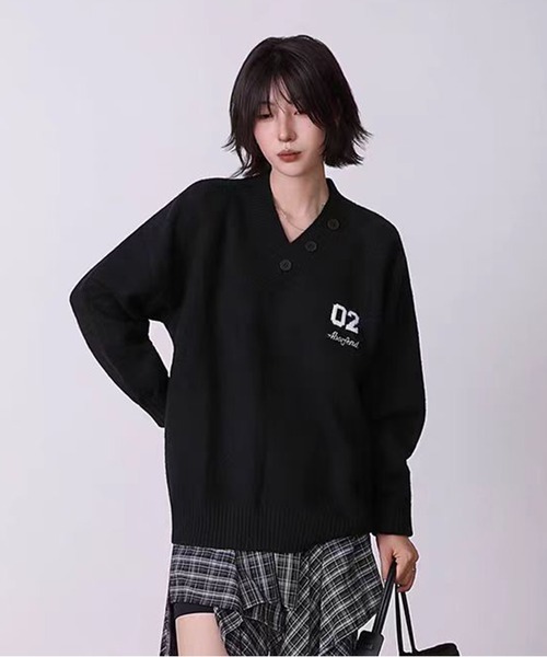 AsheKsha ニット セーター 「新作」アシンメトリーVネック