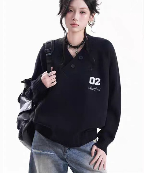 AsheKsha ニット セーター 「新作」アシンメトリーVネック