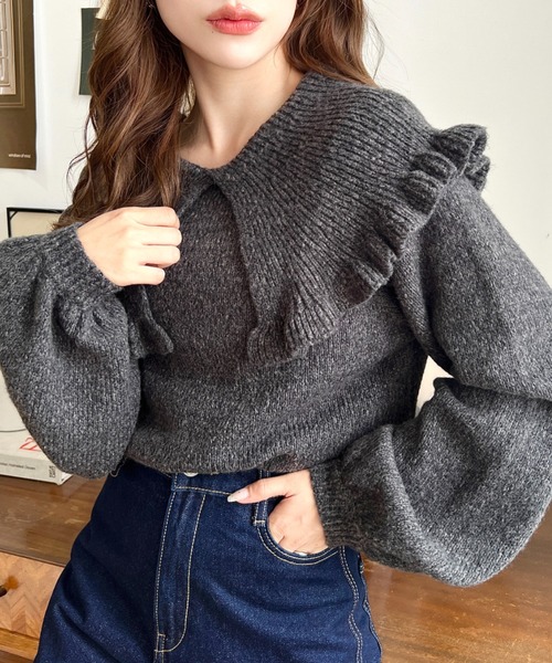 Drawer カシミヤ100% 長袖ニット 襟付き チャコールグレー サイズ1 THE TOKYO/ザトウキョウ】CASHMERE REVERSIBLE PULLOVER/カシミヤ