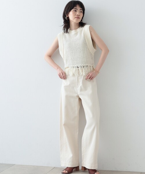 「GALLEST」 ノースリーブニット 38 ベージュ レディース_画像2