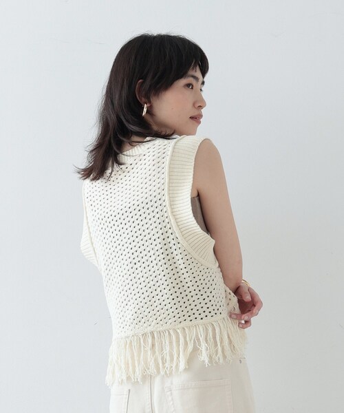 「GALLEST」 ノースリーブニット 38 ベージュ レディース_画像7