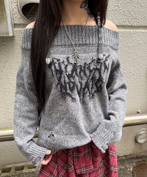 ニット セーター オフショルパンクニット レディース メンズ