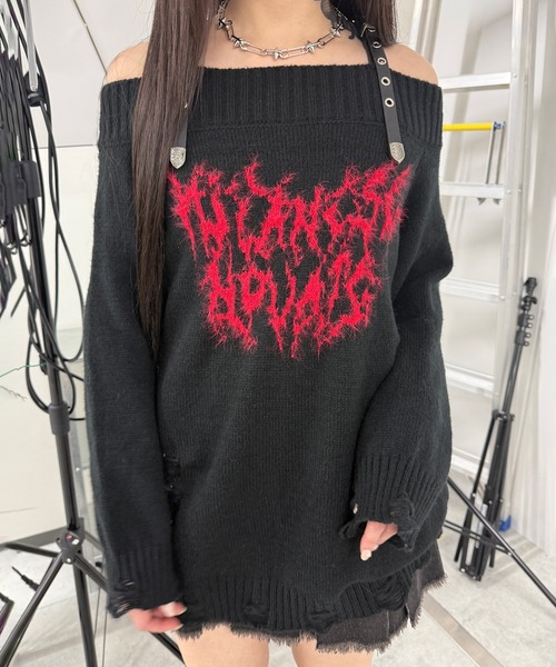machatt テープヤンオフショルニット【BLACK】 ニット セーター オフショルパンクニット レディース メンズ