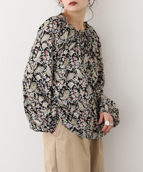 未使用新品タグ付き ANAYI ペイズリー柄リボン付き長袖ブラウス ブラウス シャツ A.N.L 2WAYペイズリー柄ブラウス レディース