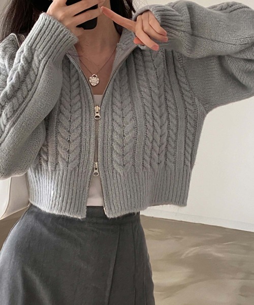 「Girly Doll」 ニットカーディガン F ダークグレー レディース_画像3