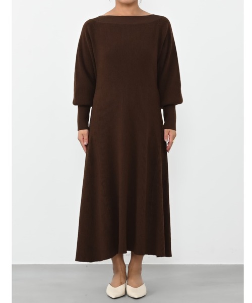 ワンピース パターンリブフレアニットワンピース 「低身長・小柄女性