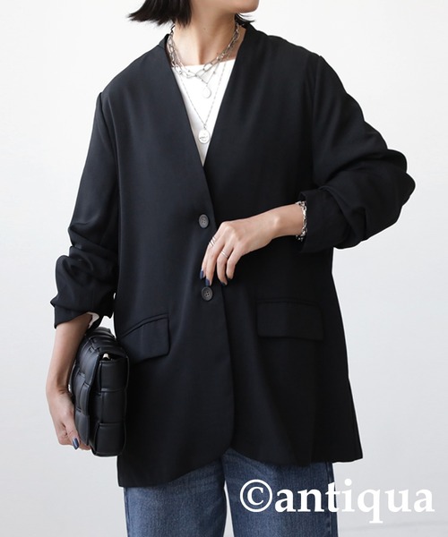 antiqua アンティカ ✼ 美品 ✼ノーカラー レザージャケット antiquaアンティカ ノーカラーレザージャケット antiqua（アンティカ