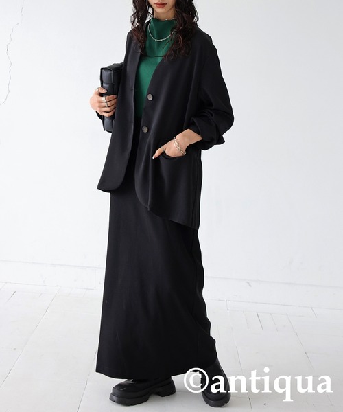 antiqua アンティカ ✼ 美品 ✼ノーカラー レザージャケット antiquaアンティカ ノーカラーレザージャケット antiqua（アンティカ