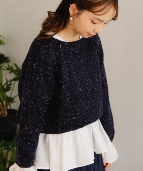 「flower」 長袖ニット FREE ネイビー レディース_画像5