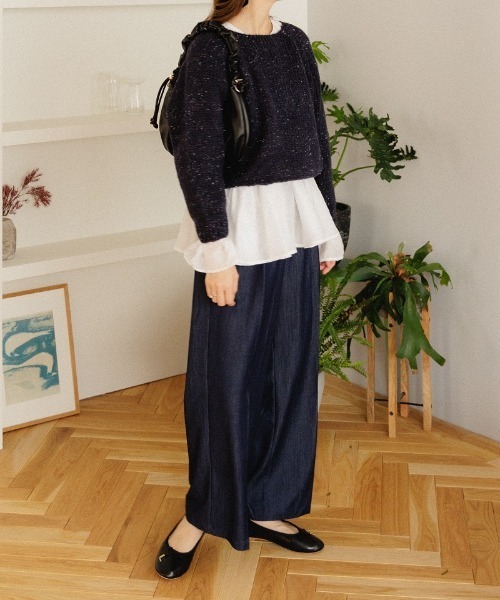 「flower」 長袖ニット FREE ネイビー レディース_画像6