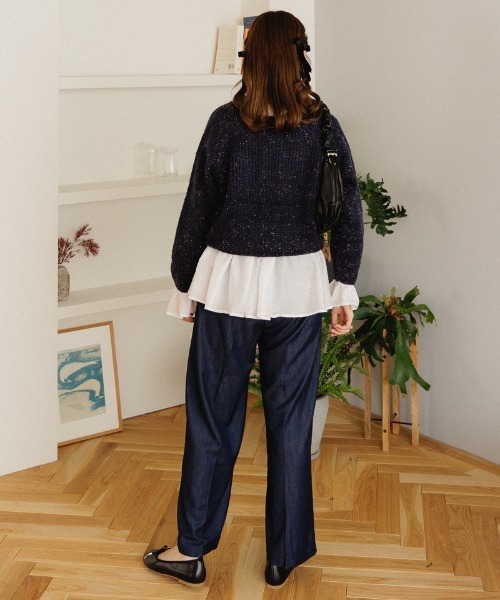 「flower」 長袖ニット FREE ネイビー レディース_画像8