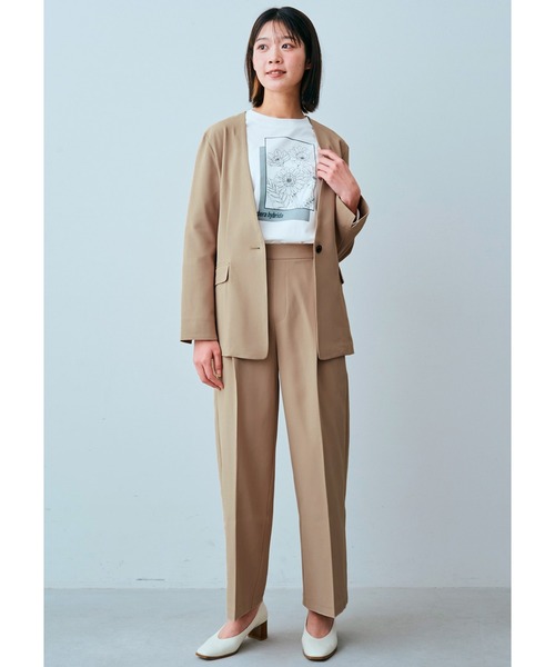 「IEDIT」 ノーカラージャケット MEDIUM ベージュ レディース_画像2