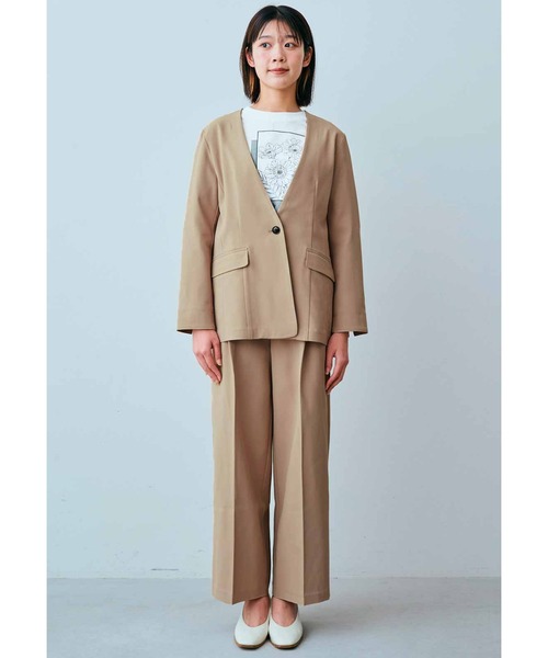 「IEDIT」 ノーカラージャケット MEDIUM ベージュ レディース_画像3